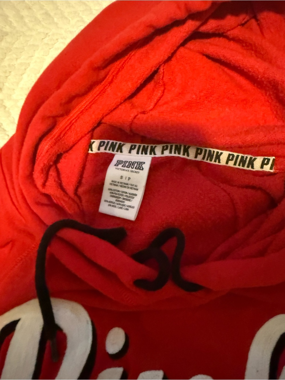 PINK Victoria's Secret Red Hooded Sweatshirt with Black Drawstrings